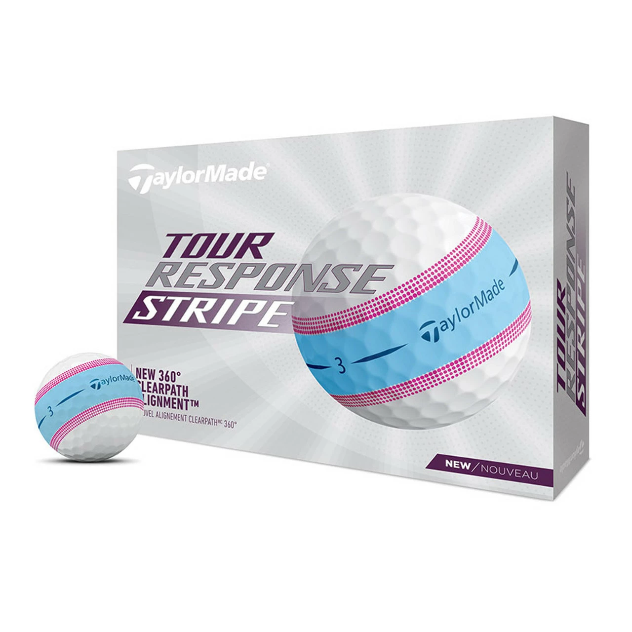 TaylorMade Tour Response Stripe Golf Balls (Blue Pink) 3 TaylorMade Tour Response Stripe Golf Balls (Blue Pink)